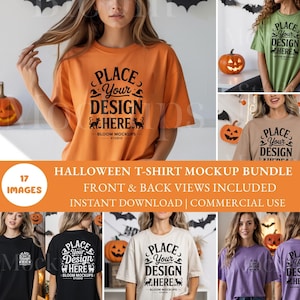Mockupbundel Halloween-T-shirt: voor- en achterkant, Bella-canvasstijl (digitale download)