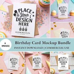 Birthday Card Mockup Bundle | Pastel Greeting Card Photo Mockups | Flat Lay JPG for Etsy & POD Sellers