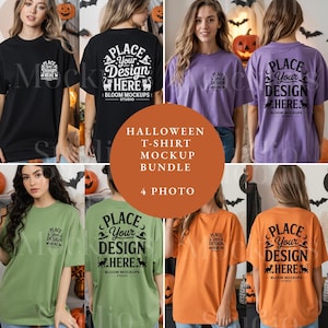 Halloween T-Shirt Mockup Bundle | Fall Shirt Bella Canvas | Pumpkin Shirt Mockups Comfort Colours | 4 Digital Files | 4000x4000 JPG Download