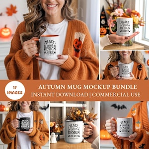 Autumn Mug Mockup Bundle: Cozy Fall Coffee Cup Scene (JPG Instant Download)