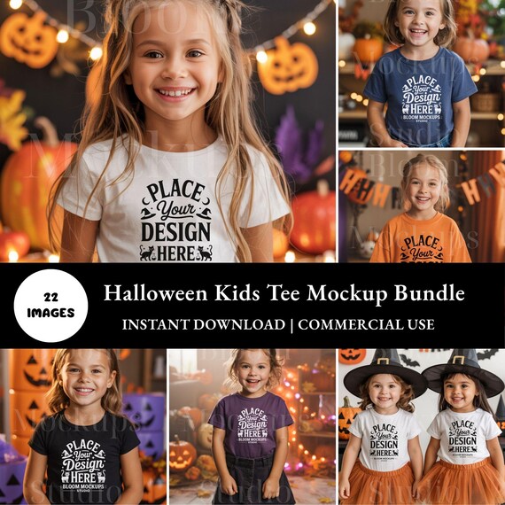 Halloween Kids T-Shirt Mockup Bundle  | Gildan Toddler & Youth Shirt Mockups  | Instant Download