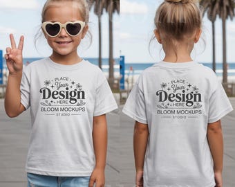Bella Canvas 3001T peuter wit T-shirt kindermodel, model meisjesshirt, mockup sjabloon jeugdshirt, peuter T-shirt, digitale download