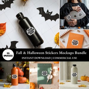 Mockup-bundel herfst- en halloweensticker, herfsttaferelen instant digitale JPG-mockups