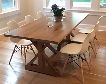 French Trestle Reclaimed Oak Wood Dining Table, Trestle Dining Table, Barnwood Dining Table