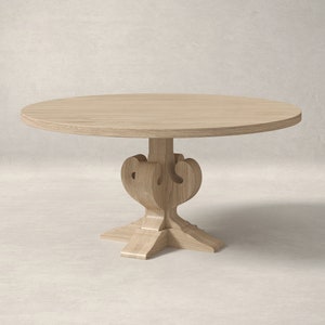 Round White Oak Dining Table, Pedestal Base