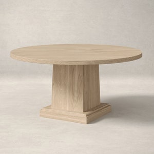 Round White Oak Dining Table, Pedestal Base