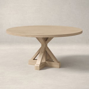 Round White Oak Dining Table, Pedestal Base