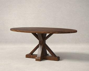 Oval Black Walnut Dining Table, Solid Wood Pedestal Base