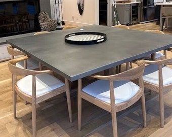 Square Zinc Top Dining Table, Pedestal Base