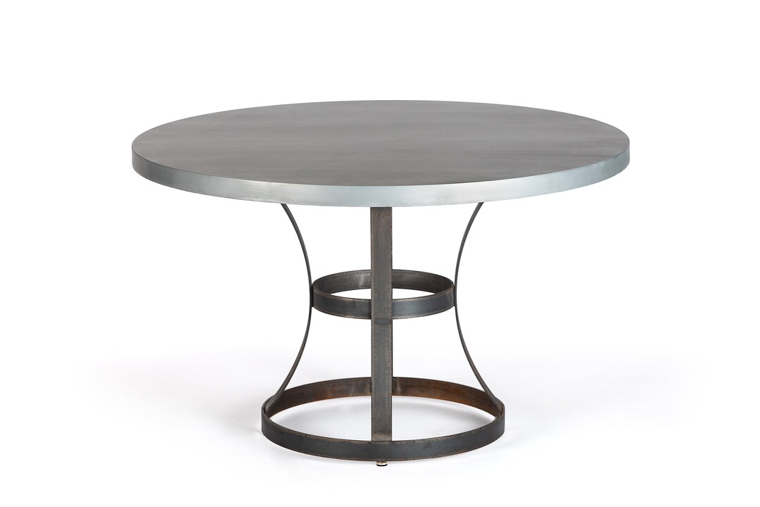 Round Zinc Top Dining Table, Round Industrial Table, Metal Top Pedestal