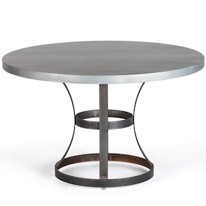 Round Zinc Top Dining Table, Round Industrial Table, Metal Top Pedestal Table