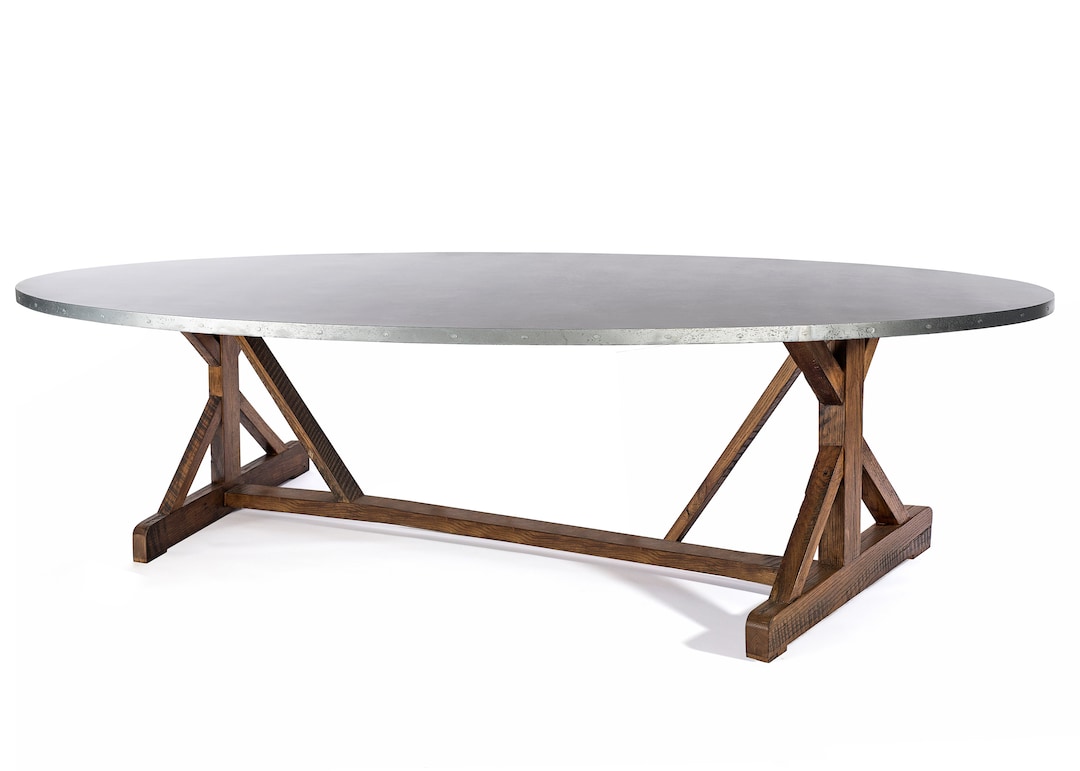 Oval Zinc Top Dining Table, Trestle Base Etsy