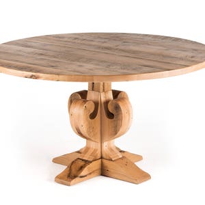 Round Reclaimed Wood Dining Table, Pedestal Base