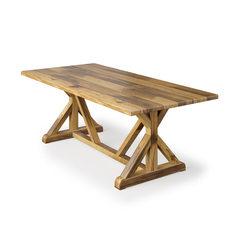 French Trestle Reclaimed Oak Wood Dining Table - Thumbnail 3