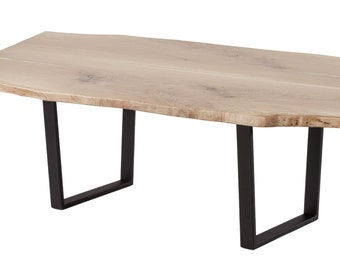 Live Edge Dining Table, Live Edge White Oak Dining Table, Metal Legs, Bleached White Oak - Industrial Dining Table - Modern Dining Table