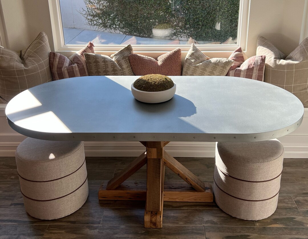 Oval Zinc Top Dining Table, Pedestal Base Etsy
