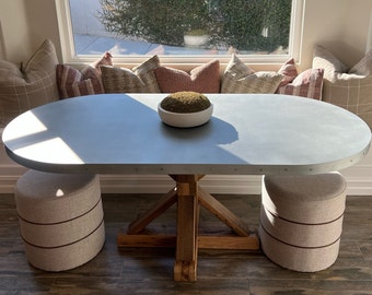 Oval Zinc Top Dining Table, Pedestal Base