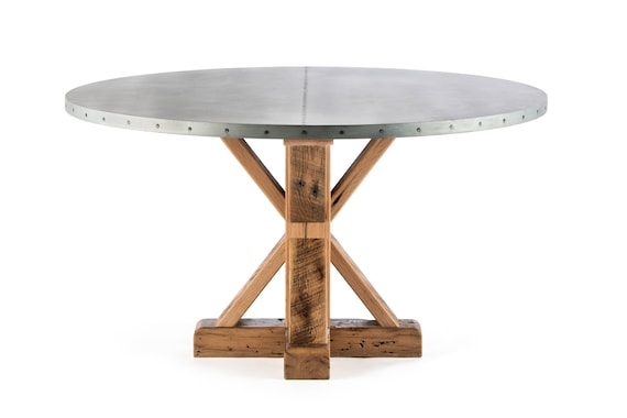 French Trestle Round Zinc Top Dining Table French Trestle Round Zinc Top Dining, Zinc Round Dining Table