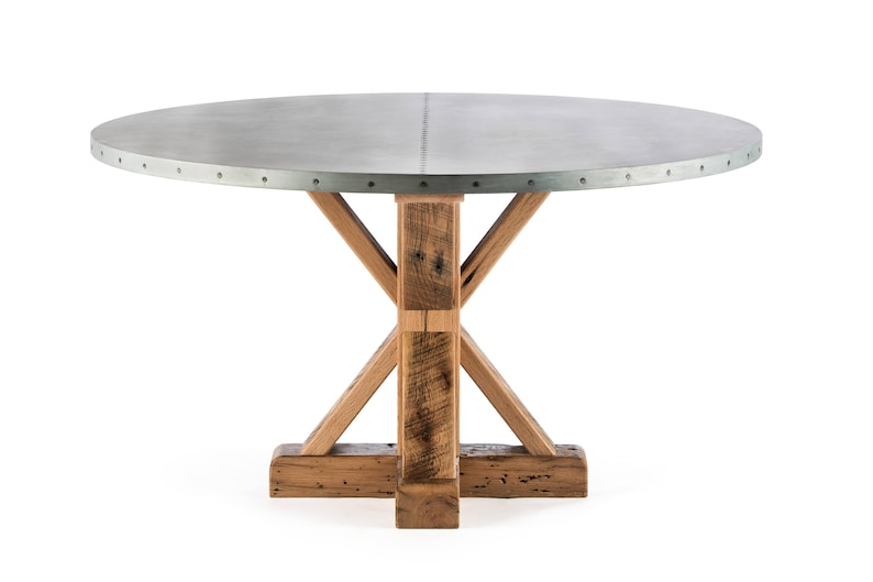 French Trestle Round Zinc Top Dining, Zinc Top Round Dining Table