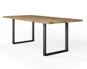 Reclaimed Oak Wood Top Dining Table - Black Steel Base, The Maddox