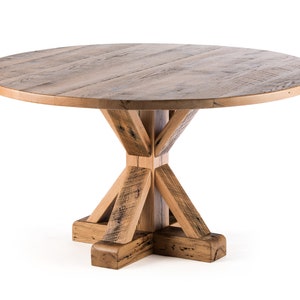 Round Reclaimed Wood Dining Table, Pedestal Base