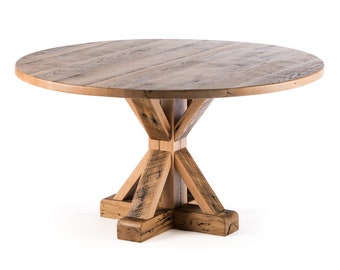 Round Reclaimed Wood Dining Table, Pedestal Base