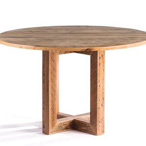 Round Reclaimed Wood Dining Table, Pedestal Base