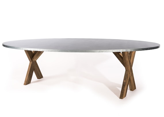 X Base Trestle Zinc Top Oval Dining Table Zinc Dining Table Etsy