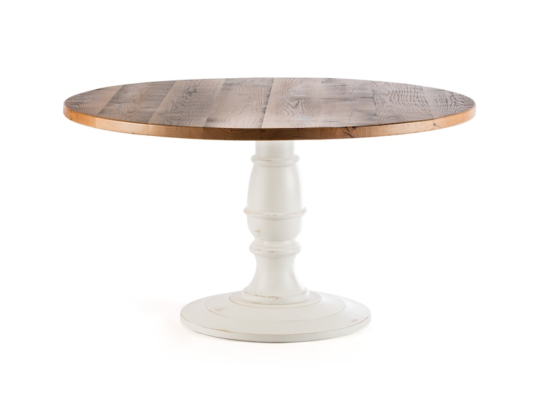 Round Reclaimed Wood Dining Table, Pedestal Base image 1