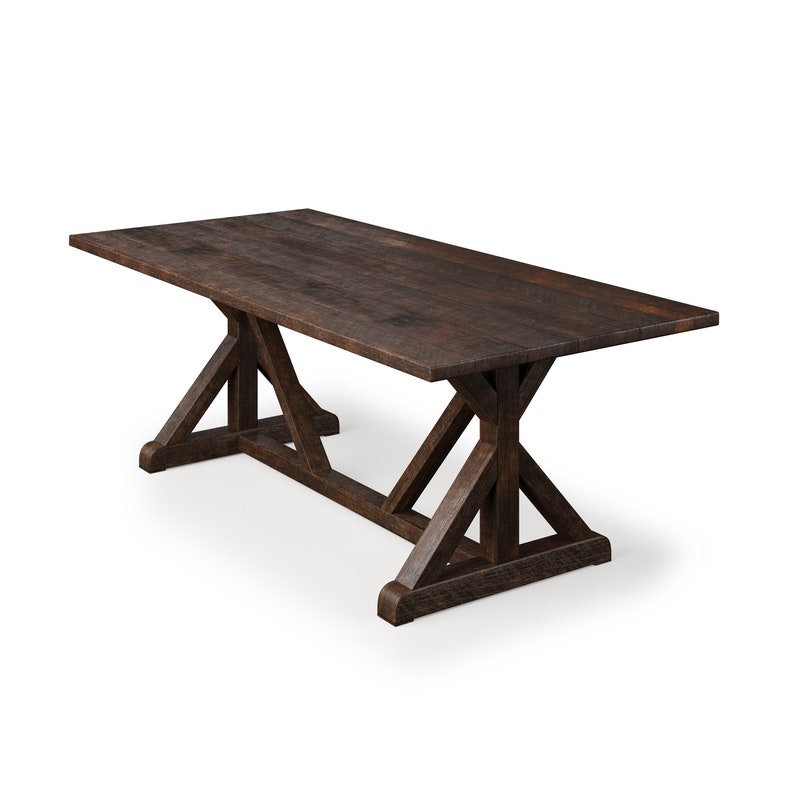 French Trestle Reclaimed Oak Wood Dining Table - Thumbnail 4