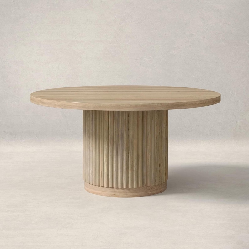 Round White Oak Dining Table, Reeded Tambour Pedestal Base - Etsy