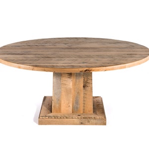 Round Reclaimed Wood Dining Table, Pedestal Base