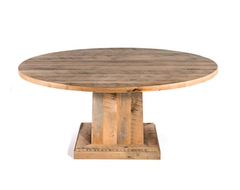 Round Reclaimed Wood Dining Table, Pedestal Base