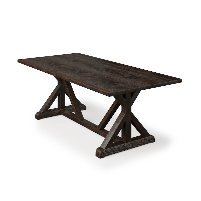 French Trestle Reclaimed Oak Wood Dining Table - Thumbnail 2