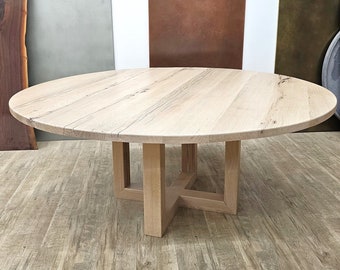 Round White Oak Dining Table, Pedestal Base, Rustic White Oak Round Dining Table