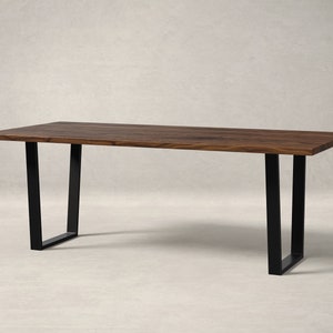 Black Walnut Dining Table, Metal Legs, Solid Wood, 2 Legged Dining Table