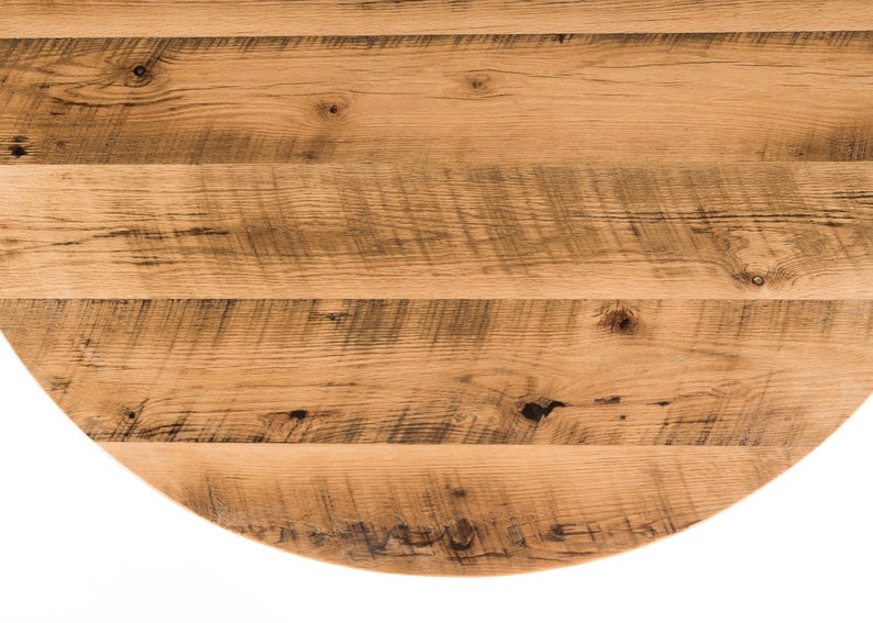 Round Reclaimed Wood Dining Table, Pedestal Base Natural (shown)