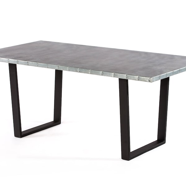 Zinc Top Dining Table, Metal Legs, 2 Legged Dining Table