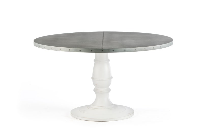 Round Zinc Top Pedestal Dining Table image 1