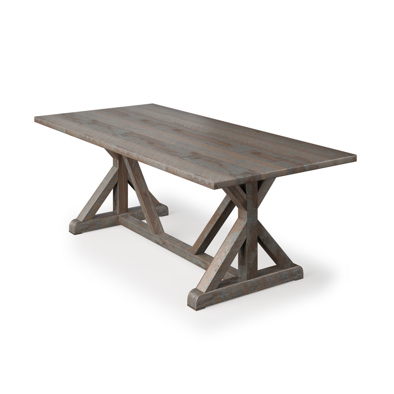 French Trestle Reclaimed Oak Wood Dining Table - Thumbnail 5