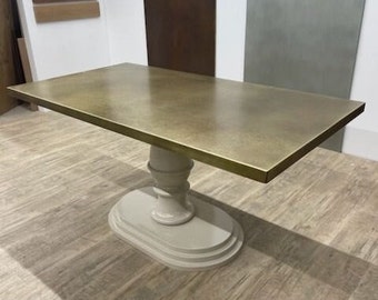 Brass Top Dining Table, Brass Pedestal Table, Pedestal Dining Table