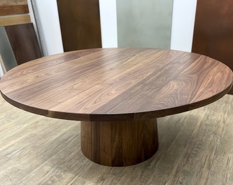Round Black Walnut Dining Table, Solid Pedestal Base, 'Jasper' Design
