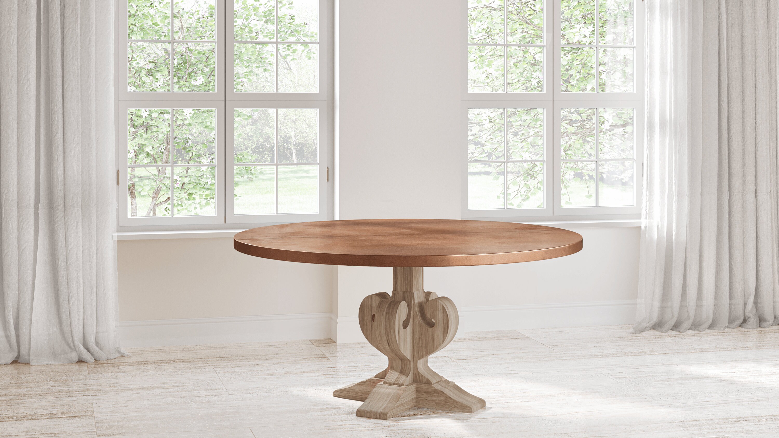 Copper round dining on sale table