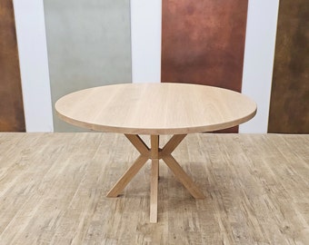 Round White Oak Dining Table, Round Bleached Oak Dining Table, Bleach Oak Round Modern Dining Table, Round Pedestal Dining Table