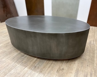 Zinc Coffee Table, Darkened Zinc Finish, Oval Zinc Coffee Table, Oval Metal Coffee Table