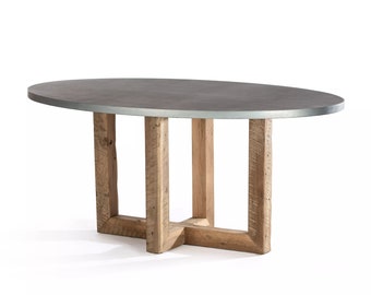 Zinc Table Zinc Dining Table -  Oval Zinc Top Table