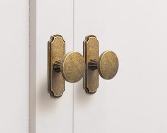 Vintage Brass Cabinet Knob:With back panel Mid-Century Modern Dresser Hardware
