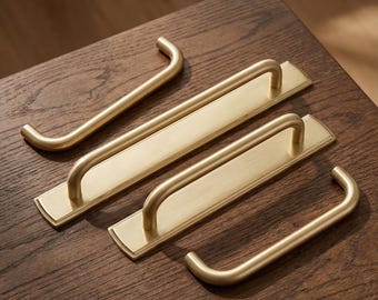Tiradores de cajón de latón antiguo con placa trasera - Tiradores de gabinete de cocina de bronce champán, tiradores de armario