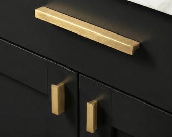 Brushed Brass Square Bar Cabinet Handles: Modern Furniture Hardware