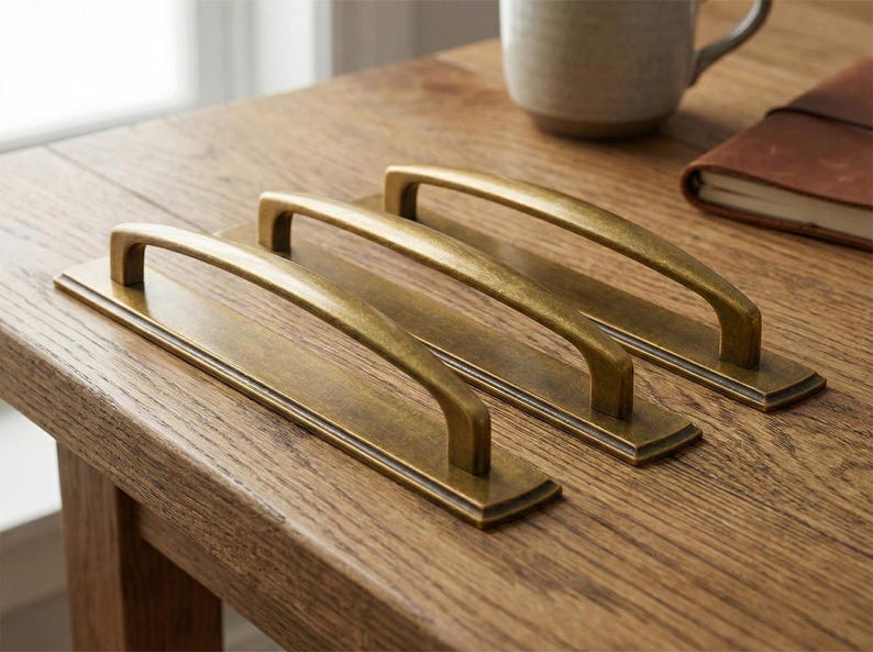 Art Deco Antique Brass Drawer Pull, Solid Zinc Kitchen Cabinet Handle ...